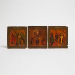 Three Russian Double Sided Lacquer Travelling Icons, 19th century, 6.9 x 6 in — 17.4 x 15.2 cm