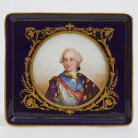 'Sèvres' Cobalt Ground Louis XVI Portrait Tray, c.1900, 10.7 x 12 in — 27.2 x 30.5 cm