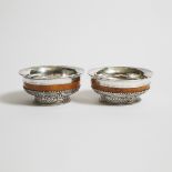 Pair of Tibetan Silver Mounted Burl Walnut Ceremonial Tea Bowls, 19th/early 20th century, height 2.1