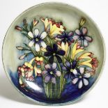 Moorcroft Spring Flowers Bowl, c.1940, height 2.8 in — 7 cm, diameter 12.7 in — 32.2 cm