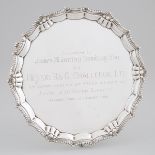 English Silver Shaped Circular Salver, Barker Bros., Birmingham, 1948, diameter 8.3 in — 21 cm