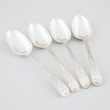 Four George III Silver Bright-Cut Table Spoons, Hester Bateman, London, 1781, length 8.4 in — 21.4 c