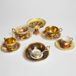Five Aynsley Cups and Saucers and a Small Comport, 20th century, comport height 3.7 in — 9.3 cm (11