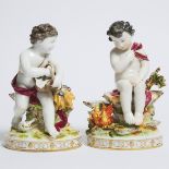 Pair of Volkstedt Allegorical Figure Groups, c.1900, height 9.3 in — 23.5 cm (2 Pieces)