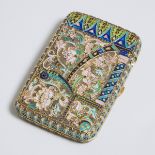 Russian Silver-Gilt and Shaded Cloisonné Enamel Cigarette Case, 11th Artel, Moscow, c.1908, 4.2 x 2.