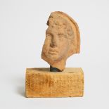 Etruscan Terracotta Fragment Votive Head of a Man, 4th-3rd century BC, fragment height 7.5 in — 19 c