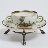 Meissen Silver Mounted Ecuelle and Stand, c.1750, stand diameter 7.1 in — 18 cm; overall height 4 in