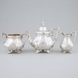 Victorian Silver Tea Service, Henry Holland, London, 1863/64, teapot height 8.5 in — 21.7 cm (3 Piec