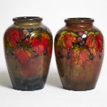 Pair of Moorcroft Flambé Grape and Leaf Vases, 1930s, height 9.1 in — 23 cm (2 Pieces)