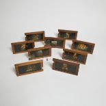 Nine Victorian Humorous Animated Magic Lantern 'Single Slipper' Slides, mid 19th century, each 4 x 7