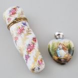 Continental Porcelain Heart Shaped Perfume Bottle and an Etui Case, early/mid-20th century, height 2