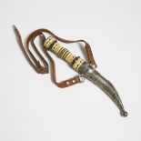 Syrian Persian Gem Set Silver, Bone and Horn Khanjar Dagger, Damascus, 1922`, length 10.6 in — 27 cm