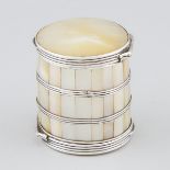 George III Silver and Mother-of-Pearl Two-Compartment Barrel Shaped Snuff Box, c.1800, height 2.2 in