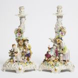 Pair of German Porcelain Candlestick Figure Groups of 'Winter' and 'Summer', late 19th/early 20th ce