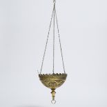 Ecclesiastical Hanging Brass Sanctuary Lamp, 20th century, drop height 35 in — 88.9 cm