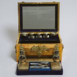 Victorian Renaissance Revival Agate Set Brass Vanity Case, c.1870