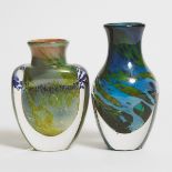 Two Toan Klein Studio Glass Vases, dated 1987 and 1988, height 5.4 in — 13.8 cm;  height 6.2 in — 15