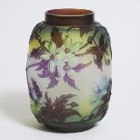 Gallé Mould-Blown Cameo Glass Clematis Vase, c.1900, height 9.4 in — 24 cm