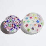 Baccarat Spaced Millefiori Glass Paperweight, and a Scrambled Cane Paperweight, probably Baccarat, 1