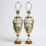 Pair of Gilt-Metal Mounted 'Sèvres' Table Lamps, early 20th century, overall height 28 in — 71 cm (2