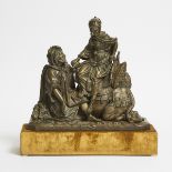 French School Orientalist Bronze Group of an Arabic Gentleman and a Lady Dismounting from a Camel, l