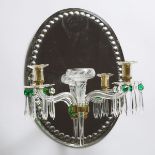 Oval Cut Glass Mirrored Wall Sconce, mid 20th century, 20 x 17 in — 50.8 x 43.2 cm