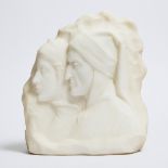 Italian School Relief Carved Marble of Dante and Beatrice, 19th century, 14.5 x 13 x 6 in — 36.8 x 3