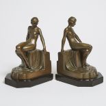 Pair of American School Art Deco Figural Bookends, c.1925, height 8 in — 20.3 cm