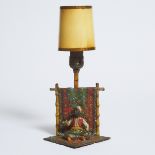 Austrian Orientalist Cold Painted White Metal Table Lamp, 1st half, 20th century, overall height 12