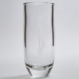 Orrefors Engraved Glass Vase, Sven Palmquist, 1958, height 10.8 in — 27.5 cm