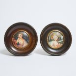 Pair of Continental Portrait Miniatures of Ladies, early 20th century, diameter 4.4 in — 11.3 cm