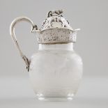 Victorian Silver Mounted Etched Glass Syrup Jug, Charles Reily & George Storer, London, 1846, height