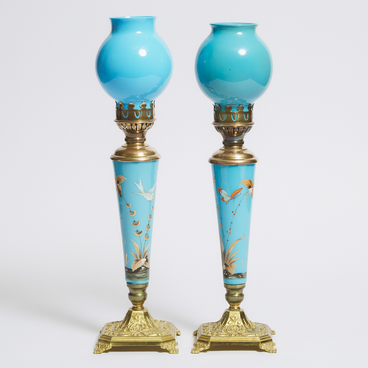 Pair of Victorian Aesthetic Movement Banquet Table Lamps, c.1870, height 18 in — 45.7 cm