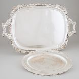 Old Sheffield Plate Two-Handled Serving Tray and an Oval Platter, c.1825, length 29.5 in — 75 cm;  l