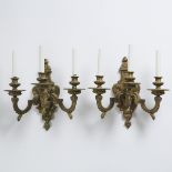 Pair of French 18th Century Style Three Light Gilt Bronze Wall Sconce, early 20th century, height 15