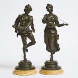 Pair of French Patinated Bronze Figures of Musicians, after Jean Didier Début (French, 1824-1893) (2