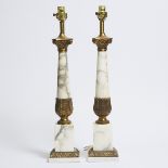 Pair of Gilt Bronze and Marble Column Form Table Lamps, mid 20th century, height 27 in — 68.6 cm