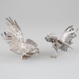 Pair of Peruvian Silver Fighting Cocks, Del Pilar, 20th century, height 5.6 in — 14.2 cm (2 Pieces)