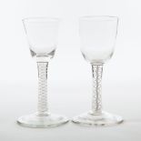 Two English Double Series Opaque Twist Stemmed Wine Glasses, c.1760-80, approx. height 6 in — 15.2 c