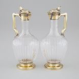 Pair of French Silver-Gilt and Cut Glass Wine Ewers, Gustave Keller, Paris, c.1900, height 8.3 in —