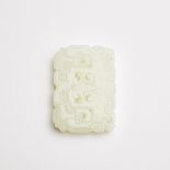 A White Jade Carved 'Dragon' Plaque, 白玉透雕拐子龙纹牌, 2.2 x 1.5 x 0.4 in — 5.5 x 3.9 x 0.9 cm