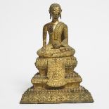A Gilt Bronze Figure of a Monk, Rattanakosin Period, Thailand, 19th Century, 十九世纪 泰国 拉达那哥欣王朝 金铜僧人像,
