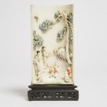 A Polychrome Ivory 'Ladies and Children' Table Screen, Mid 20th Century, 二十世纪中期 加彩牙雕婴戏图桌屏, including