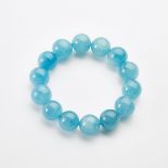 A Natural Aquamarine Beaded Bracelet, 天然海蓝宝手串, each bead approximate diameter 0.6 in — 1.5 cm