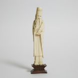 An Ivory Figure of a Scholar, Republican Period (1912-1949), 民国 牙雕文人像, including stand height 8.8 in