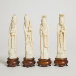 A Group of Four Ivory Figures of Immortals, Republican Period (1912-1949), 民国 牙雕仙人像一组四件, including s