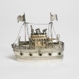 A Chinese Silver Model of a Gun Boat, Circa 1900, 约1990年 中国纯银战舰, length 6.7 in — 17 cm