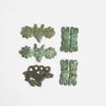 A Group of Five Ordos Bronze Amulets, 500 BC, 公元前5-3世纪 鄂尔多斯铜饰一组五件, longest length 1.6 in — 4 cm (5 P