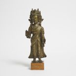 A Gilt-Bronze Figure of a Dipankara Buddha, Nepal, 18th Century, 十八世纪 尼泊尔 金铜燃灯佛立像, overall height 14