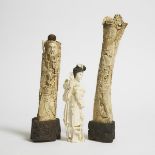 An Ivory Figure of a Lady, Together With Two Chinese Bone Figures of Immortals, 19th-20th Century, 晚